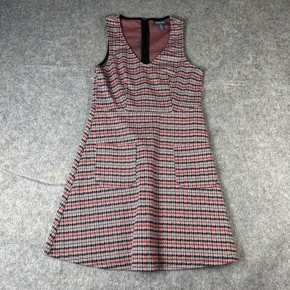 ModCloth Mini Dress Womens Medium Plaid Skater V-Neck Academia Pockets - Picture 1 of 8